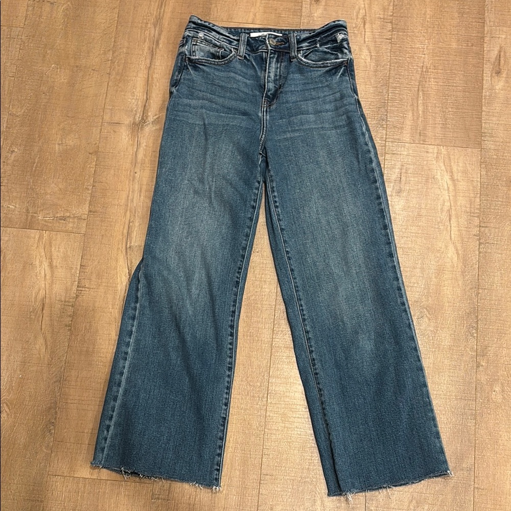 Wide leg ankle crop drapey jeans
